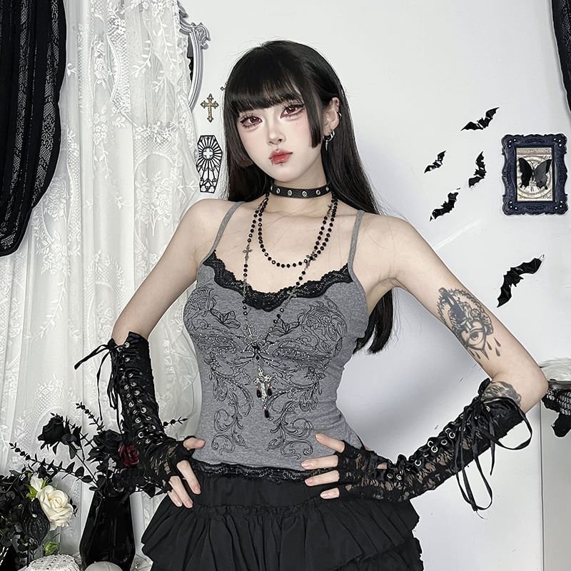 Scoop Neck Lace-Trim Crop Camisole Top