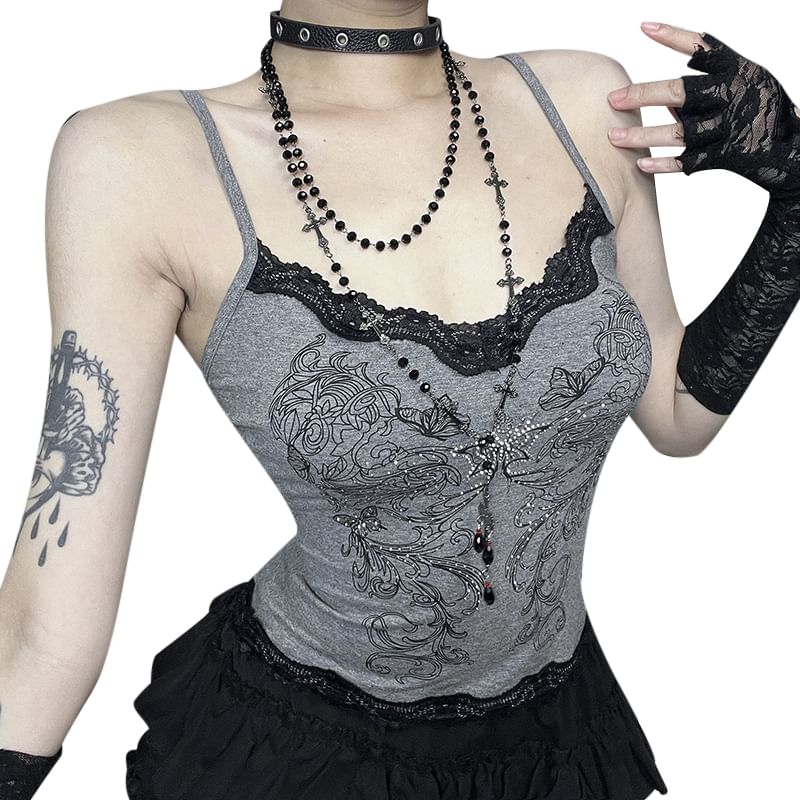 Scoop Neck Lace-Trim Crop Camisole Top