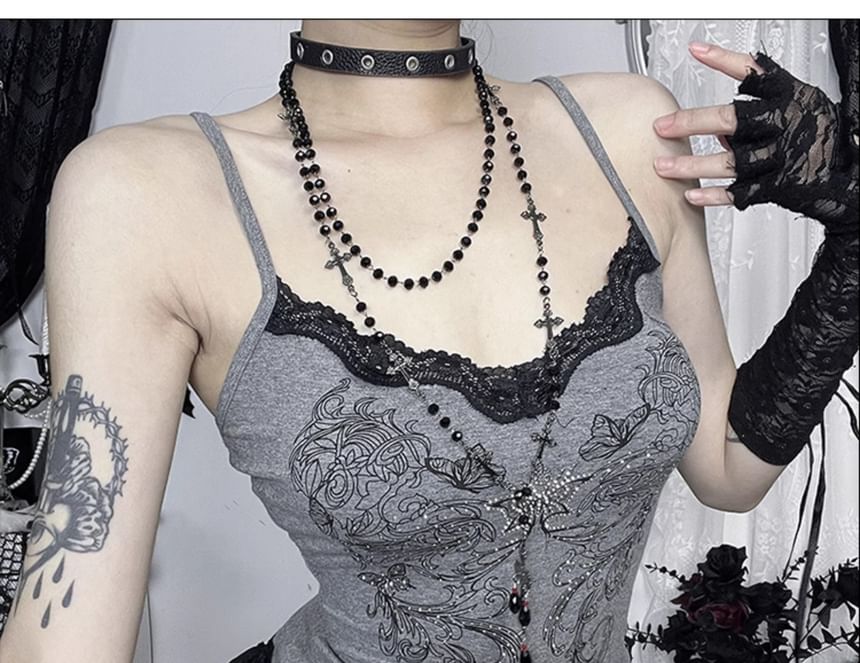 Scoop Neck Lace-Trim Crop Camisole Top