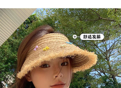 Bow Fringed Straw Sun Hat