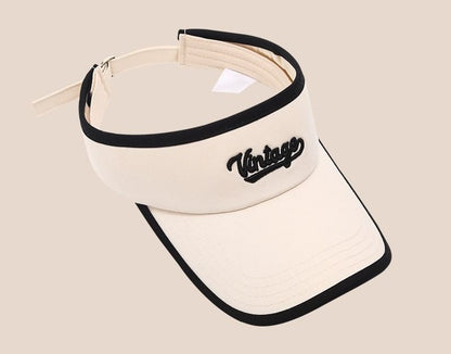 Lettering Embroidered Piped Sun Visor