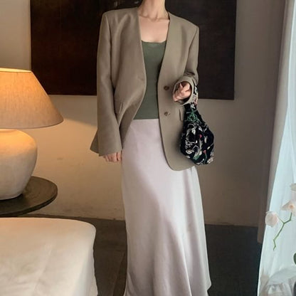 Top Strap Scoop Plain Spaghetti Camisole Neck