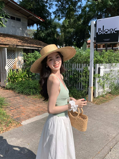 Spaghetti Strap V-Neck Plain Tie Neck Camisole Top