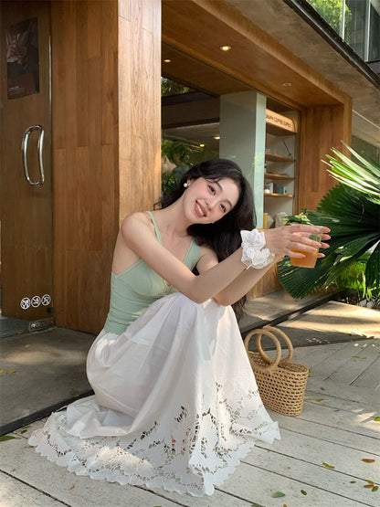 Spaghetti Strap V-Neck Plain Tie Neck Camisole Top