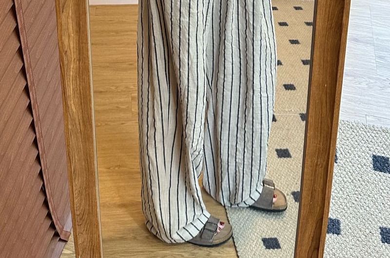 High Waist Plain Striped Wide Leg Pants