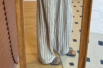 High Waist Plain Striped Wide Leg Pants