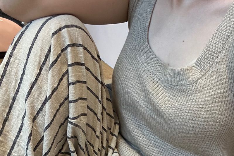 High Leg Waist Plain Wide Pants Striped