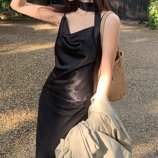 Neck Strap Spaghetti Plain Camisole Cowl Top