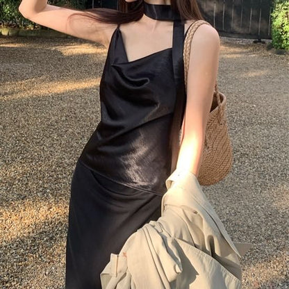 Neck Strap Spaghetti Plain Camisole Cowl Top