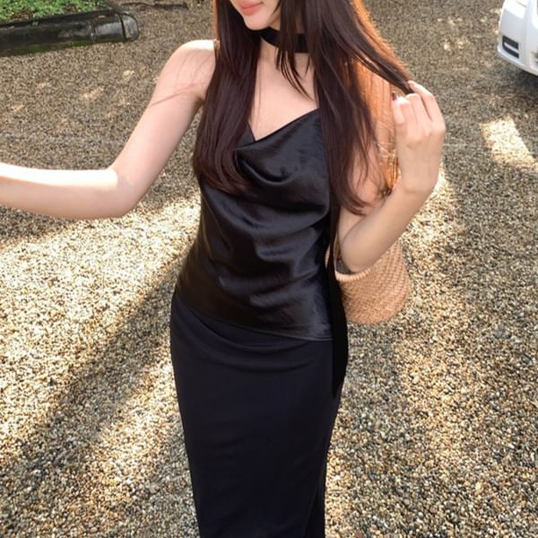 Spaghetti Strap Cowl Neck Plain Camisole Top