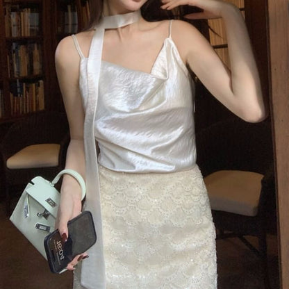 Spaghetti Strap Cowl Neck Plain Camisole Top