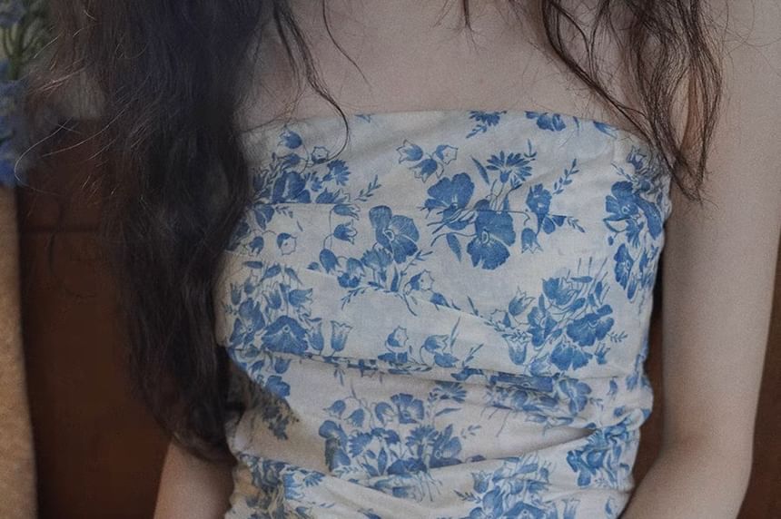 Sleeveless Floral Print Tube Top