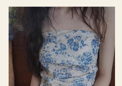 Sleeveless Floral Print Tube Top