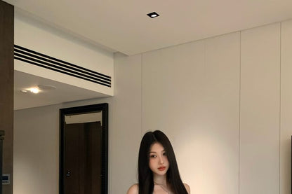 Lace-Up Panel Lace Crop Tube Top