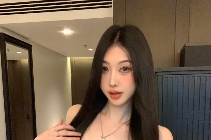 Lace-Up Panel Lace Crop Tube Top