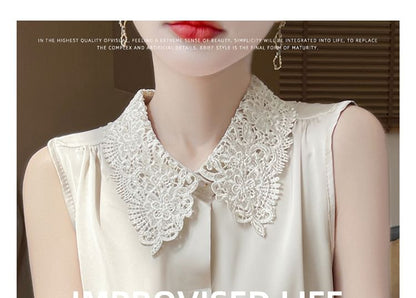 Sleeveless Lace Collar Satin Button-Up Top