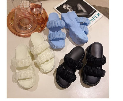 Platform Ruched Slide Sandals