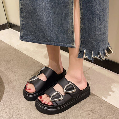 Platform Slide Sandals Buckled