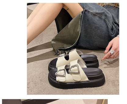 Platform Slide Sandals Buckled