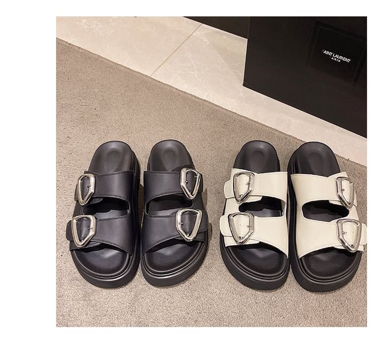 Platform Slide Sandals Buckled