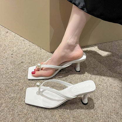 Pearl Kitten Heel Flip-Flops Faux