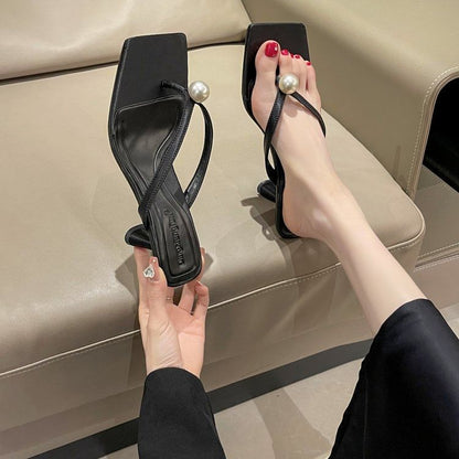 Pearl Kitten Heel Flip-Flops Faux