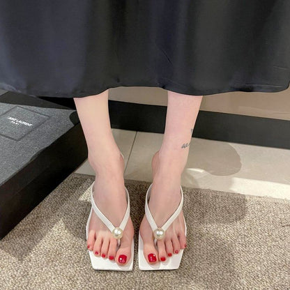 Pearl Kitten Heel Flip-Flops Faux