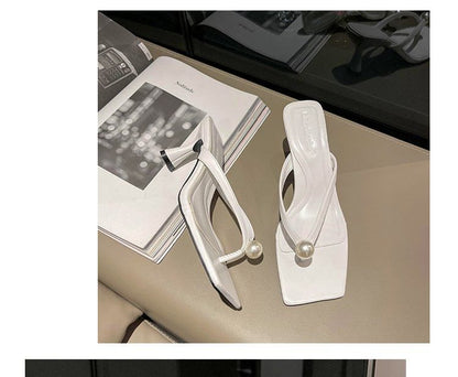 Pearl Kitten Heel Flip-Flops Faux