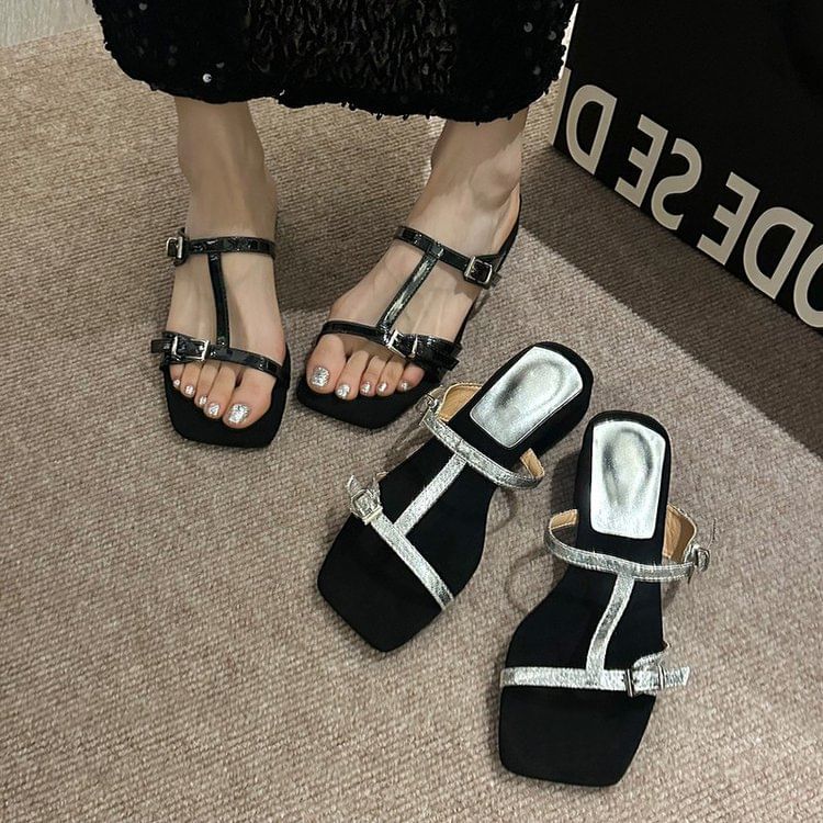 Slide Heel Strappy Chunky Sandals