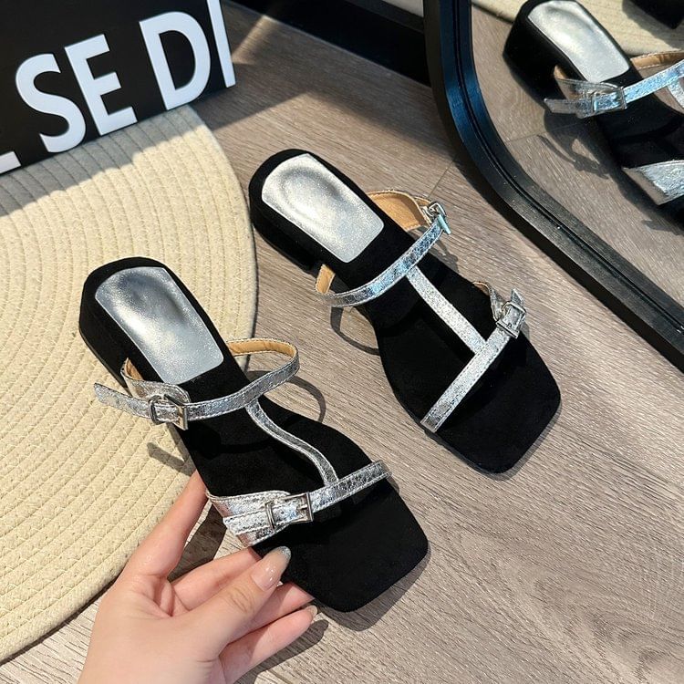 Slide Heel Strappy Chunky Sandals