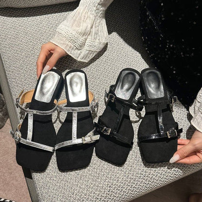 Slide Heel Strappy Chunky Sandals