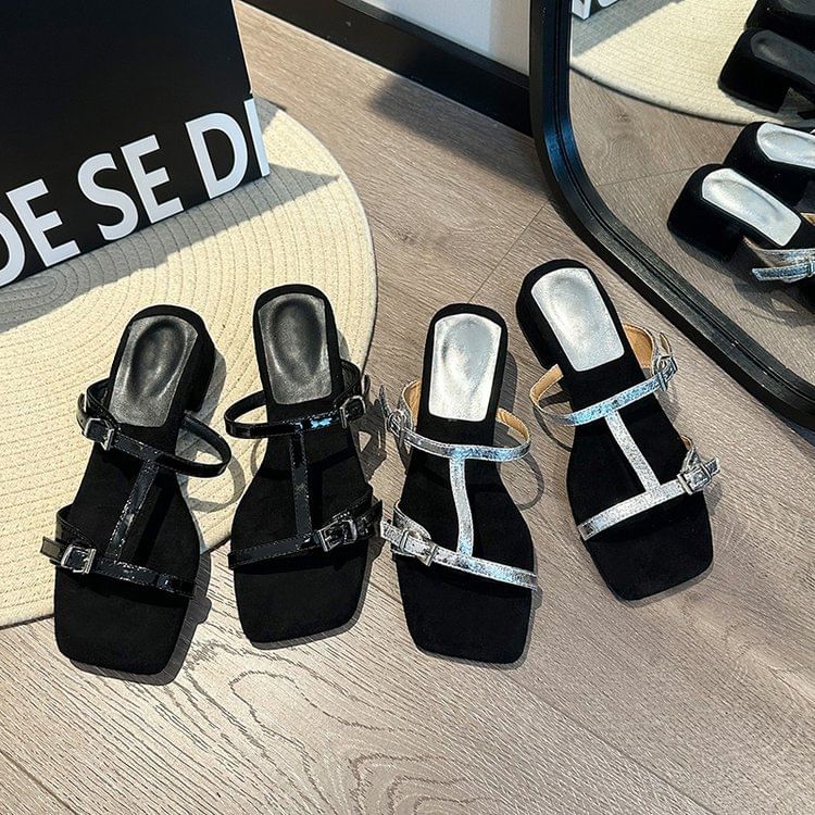 Slide Heel Strappy Chunky Sandals
