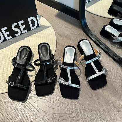 Slide Heel Strappy Chunky Sandals