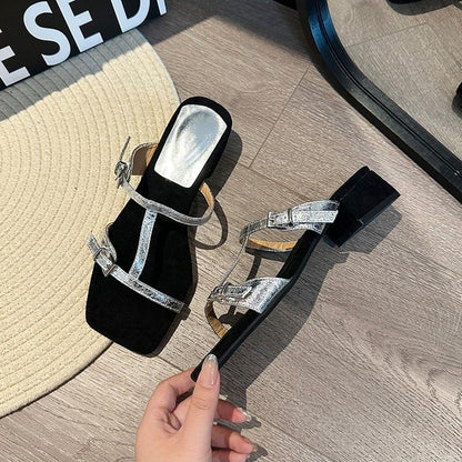 Slide Heel Strappy Chunky Sandals