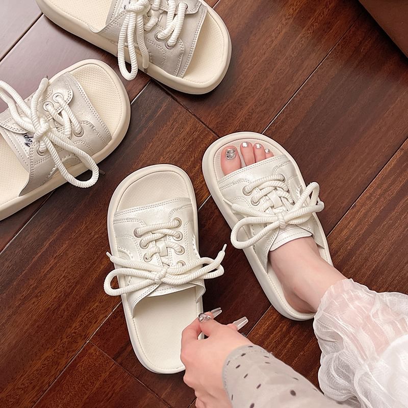 Lace-Up Slide Sandals Platform