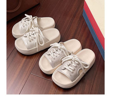 Lace-Up Slide Sandals Platform