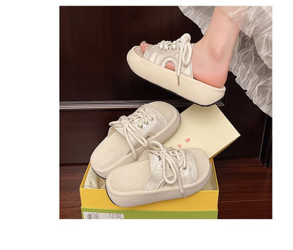 Lace-Up Slide Sandals Platform