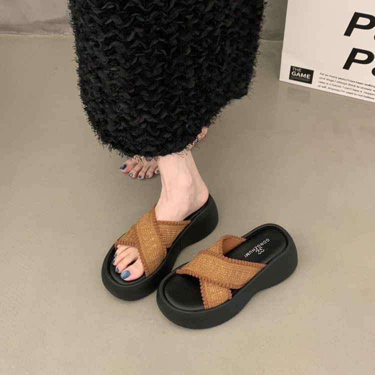Platform Strap Slide Sandals Cross
