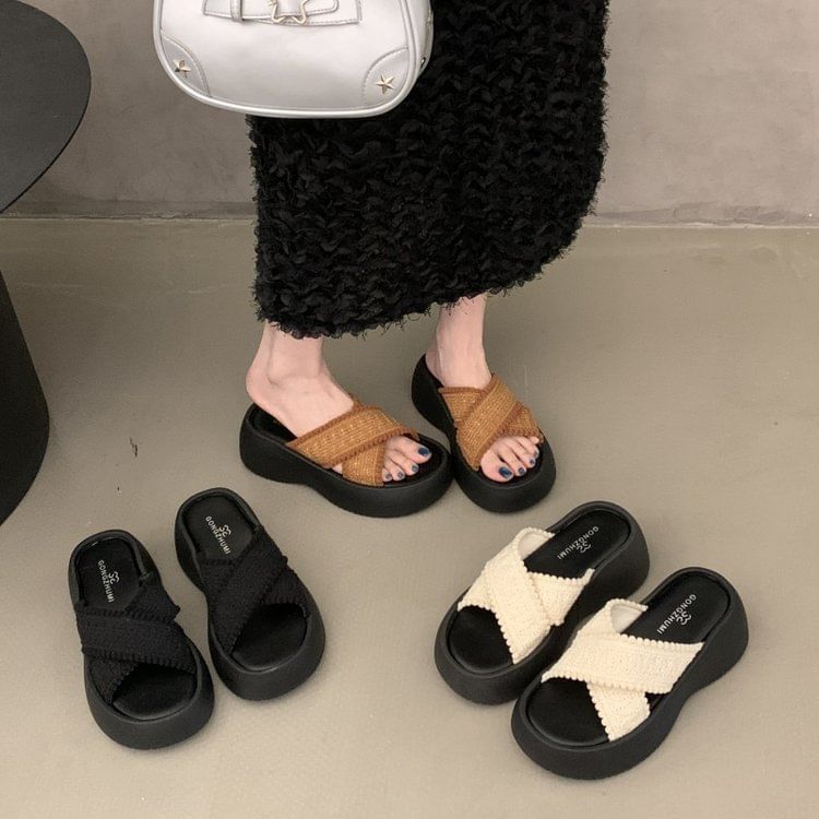 Platform Strap Slide Sandals Cross