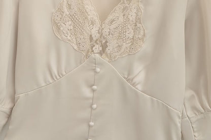 3/4 Sleeve V-Neck Lace Panel Blouse