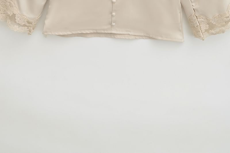 3/4 Sleeve V-Neck Lace Panel Blouse