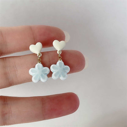 Heart Drop Earring / Flower On Clip