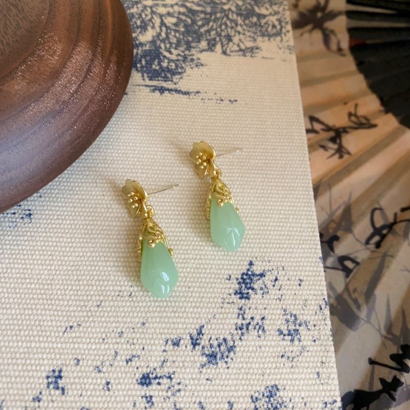 Jade Drop Floral Faux Earring