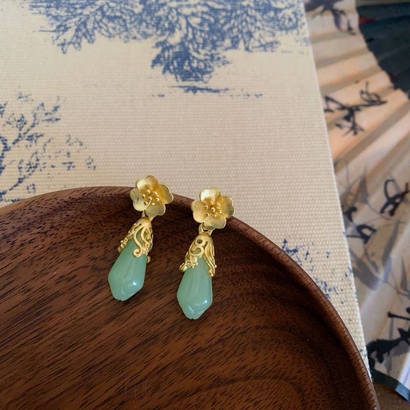 Jade Drop Floral Faux Earring