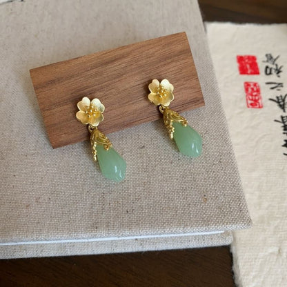 Jade Drop Floral Faux Earring