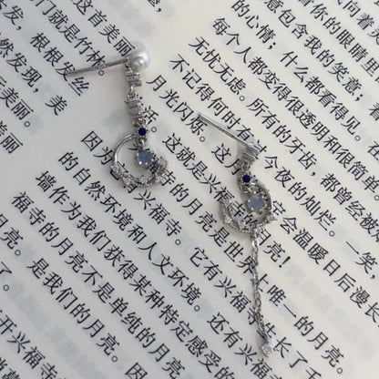 Clip Earring Asymmetrical On Drop Rhinestone Faux Pearl /