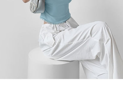Cap-Sleeve Mock Neck Lace-Trim Slim Crop Tee