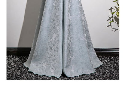 Halter Neck Floral Jacquard Faux Crystal Fringed A-Line Evening Gown