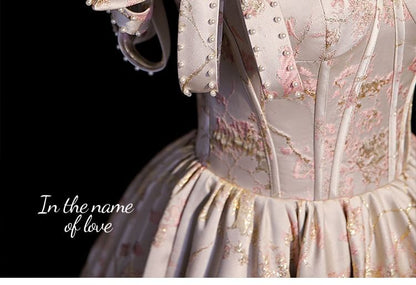 Evening A-Line Pearl Off-Shoulder Bow Floral Jacquard Gown Faux