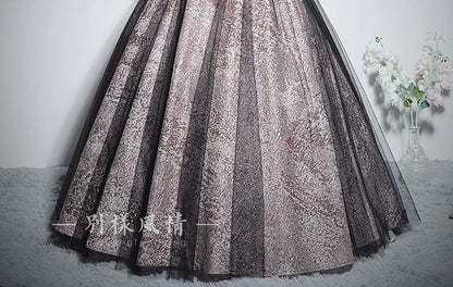 Puff-Sleeve V-Neck Glitter Mesh Panel Bow Accent Ball Gown